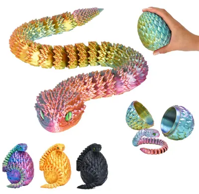Zdjęcie produktu dla Wąż w jajku 3D 27 cm, ruchoma figurka węża, jajo 10 cm, niespodzianka – Czerwono-żółto-zielony