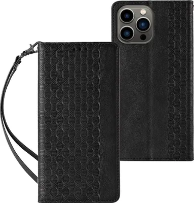 Produktbild von Magnetbandtasche Für Iphone 13 Pro Brieftaschenhülle + Mini-Lanyard-Anhänger Schwarz