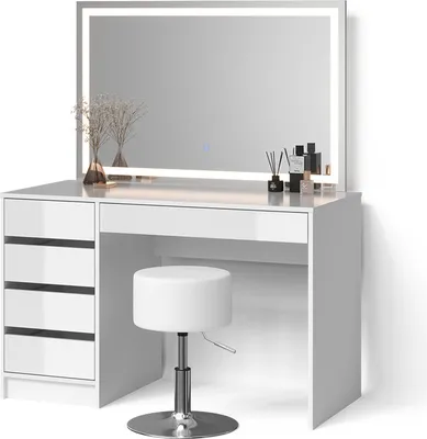 Produktbild von Schminktisch Livinity Imola Weiß mit LED-Spiegel und Hocker, Model 52366
