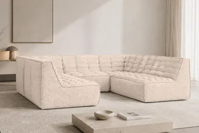 Obrázek produktu pro Kaiser Möbel, modulární rohová pohovka, tvar "U", potah "Pop", barva krémová, model "LAZY U CORNER"