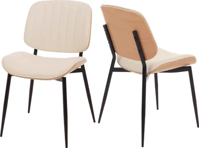 Image de lot de 2 chaises de salle à manger HWC-O44, chaise de cuisine, bois courbé similicuir Öko-Tex ~ naturel, blanc