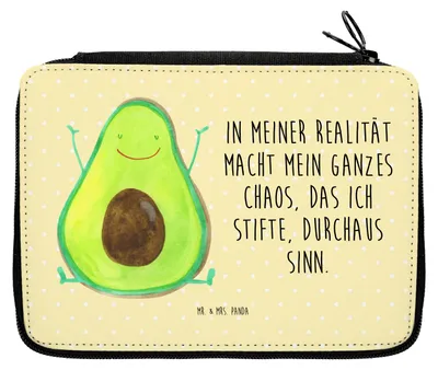 Produktbild von Mr. & Mrs. Panda Federmappe Avocado Glücklich - Gelb Pastell - Geschenk, Schreibetui, Frucht, Federmäppchen, Chaos, Federtasche, Bleistiftetui, Mäppchen, Chaotisch