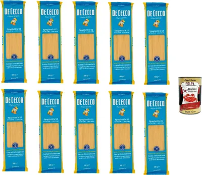 Produktbild von De Cecco Spaghetti N°5 100% Italienisch Pasta Nudeln 10x 500g + Italian Gourmet Polpa 400g