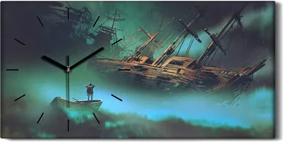 Produktbild von Wandbild Leinwand Bilder Wanduhr Quarz 60x30 Boot im Weltraum mit Wolken Schiff - schwarze Hände