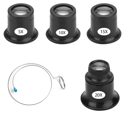 Produktbild von 4 Stück Uhrmacherlupe 35x/10x/15x/20x Juwelierlupe Okular mit Lupe Stahlring Uhrmacher Auge Klein und Leicht Ermöglicht es Ihnen Objekte Klar und Einfach zu Identifizieren und Sehen (Schwarz)