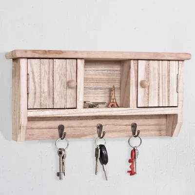 Produktbild von Schlüsselbrett HWC-A48, Schlüsselkasten Schlüsselboard mit Türen, Massiv-Holz MVG-  natur