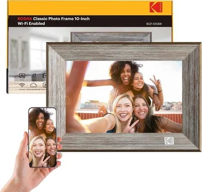 Obrázek produktu pro Digitální fotorámeček s WiFi, 10 palců, dřevěný, HD IPS dotykový displej, 16 GB