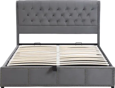 Produktbild von Flieks Polsterbett 140x200cm mit Lattenrost, Hydraulisches Boxspringbett mit Bettkasen und Kopfteil, Stauraumbett Funktionsbett Doppelbett Samt