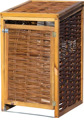 Produktbild von dobar Wetterfeste Mülltonnen-Box aus Holz, aufklappbares Mülltonnen-Versteck für 120l Tonnen, ungeschälte Weide, braun, 60 x 80 x 115 cm