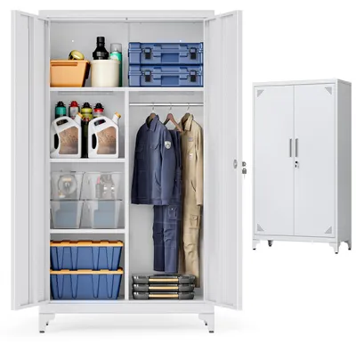 Produktbild von SONGMICS Mehrzweckschrank, Metallschrank, mit 2 Türen, 5 Fächern – Mattgrau