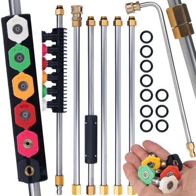 Image de Rosfix Set Lance de Nettoyage Haute Pression 7 Pièces – 6 Droites + 1 Coudée 90° | 6 Buses 1/4" | 250 Bar, 60°C | Pour Nettoyeur