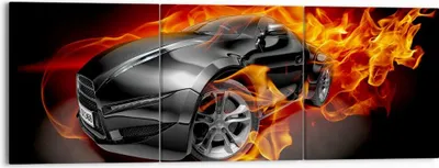 Produktbild von Bild auf Leinwand - Leinwandbild - Sportwagen Feuer Flammen Rauch - 150x50cm - Wand Bild - Wanddeko - Leinwanddruck - Bilder - Kunstdruck - Wanddekoration - Leinwand bilder - Wandkunst - CA150x50-2656