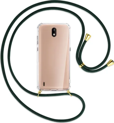 Produktbild von Handykette Backcover-Schutzhülle mit Band (Metall goldfarben) für Nokia 1.3 - dunkelgrün