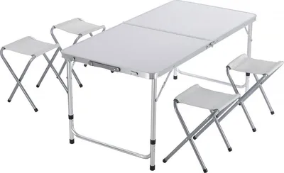 Produktbild von Set aus Campingtisch und 4 Klapphockern - 125 x 60 cm - Weiß