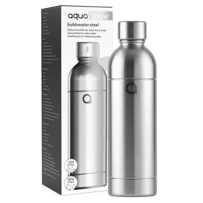 Obrázek produktu pro Nerezová láhev Aquafloow pro syčák Bubbwater – 0,8 l, uzavíratelná láhev na perlivou vodu, bez BPA
