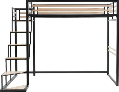 Produktbild von Zwischengeschoßbett 140 × 200 cm - Metall und MDF - schwarz und naturfarben - JOGUI