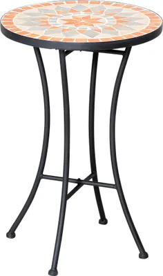 Produktbild von Beistelltisch Gartentisch Ø35,5cm Rund wetterfest im Mesh-Stil Balkontisch mit Mosaik-Muster Metall Campingtisch Kaffeetisch für Wohnzimmer Büro Outdoor Indoor Gelb+Grau
