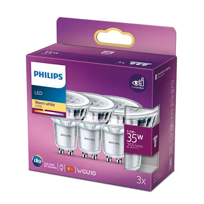 Obrázek produktu pro Philips Bodový zdroj 35 W PAR16, 3× GU10, 3,5 W, 35 W, GU10, 255 lm, 15000 h, Teplá bílá