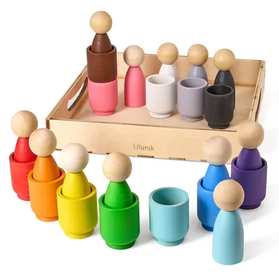 Produktbild von Ulanik Montessori-Holzspielzeug "Steckpuppen in Tassen"