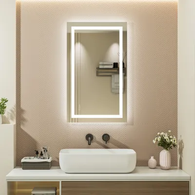 Produktbild von LED Badezimmerspiegel 100x60cm Rechteckig,3 Lichtfarben Badspiegel mit Touch und Anti Beschlag, Dimmbar Badezimmer Spiegel, energiesparend Wandspiegel
