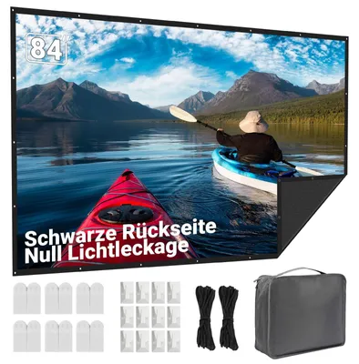 Produktbild von Projektionsleinwand Beamerleinwand - 84 Zoll - 198 x 113 cm - Faltbar mit Tragetasche - Knitterfrei und waschbar