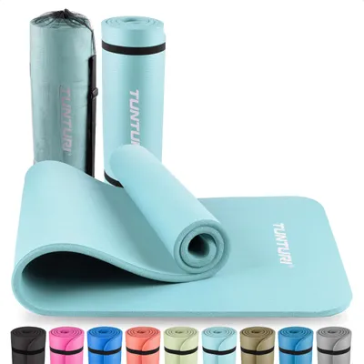 Produktbild von Tunturi Dicke NBRmatte 15mm - Rutschfest Gymnastikmatte - Mit Tragetasche - Für Yoga und Pilates - Sportmatte 180x60x1,5cm -Schadstofffrij - Besonders komfortabel - Hellblau