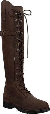 A single brown leather boot shown against a white background.