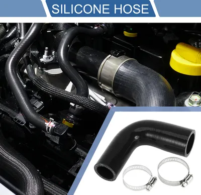 Image de 1 Ensemble Tuyau En Silicone Noir De Voiture 90 Degrés 25mm/0,98"-32mm/1,26" Id 90mm/3,54" Longueur Avec Colliers Tuyau De refroidissements Universel