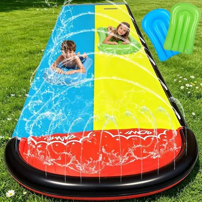 Produktbild von Wasserrutsche 610 cm, für den Garten, doppelte Rutsche, 2 Bodyboards, für Kinder