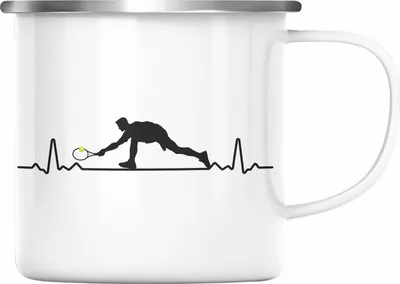Produktbild von Trendation - Tennis Herzschlag Geschenk Trainer Coach Tennisspieler Geschenkidee Emaille Emaille Tasse (Silber)