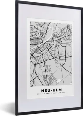 Produktbild von MuchoWow® Gerahmtes Poster Karte - Deutschland - Neu-Ulm - Stadtplan 40x60 cm - Poster mit Schwarzem Bilderrahmen Wandposter Rahmen Foto Bilder - Poster in Rahmen