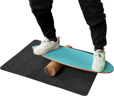Imagen del producto de Silecomplaza, tabla de equilibrio de madera, tabla de equilibrio, entrenador de equilibrio, tabla para trucos para uso doméstico, incluye rodillo de corcho, tabla de equilibrio fabricada con 8 capas de madera de alta calidad. Color: azul