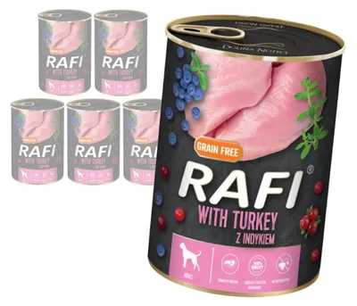 Zdjęcie produktu dla Rafi 6x400g Bezzbożowa Mokra Karma Dla Psa Z Indykiem Żurawiną I Borówką