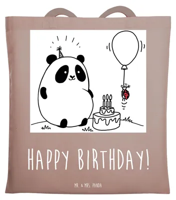Produktbild von Mr. & Mrs. Panda Tote Bag Panda Geburtstag - Braun Pastell - Geschenk, Jutebeutel, Tasche, Uni, Shopping, Laptoptasche