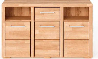 Produktbild von Kommode Sideboard aus Kernbuche, Fronten in Massivholz grifflose Optik , L: 131 x T 35 x H 80 cm