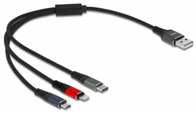 Imagen del producto de Cable Lightning de Delock, solo para carga - USB macho a Micro-USB Tipo B, Lightning, USB-C macho