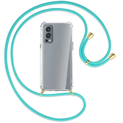 Produktbild von Handykette Backcover-Schutzhülle mit Band (Metall goldfarben) für OnePlus Nord 2 5G - türkis