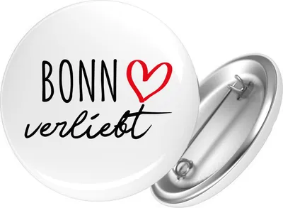 Produktbild von Huuraa Button Bonn verliebt 25mm rund mit Sicherheitsnadel Ansteckbutton Geschenkidee