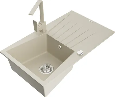 Produktbild von Mexen Cesar 1 Becken-Granitspüle mit Abtropffläche und Mischbatterie Rita, Beige - 6514-69-670300-69