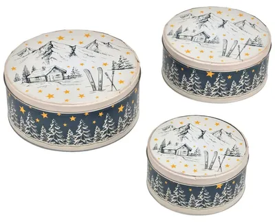 Produktbild von Große Metall Plätzchendosen Winterlandschaft schwarz im 3er Set