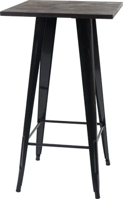 Zdjęcie produktu dla Stolik barowy HWC-A73 z drewnianym blatem, stolik barowy bistro, metalowy wzór przemysłowy   107x60x60cm ~ czarny