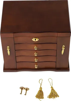 Image de Boîtes à bijoux en bois - Boîtes à bijoux - Grand modèle à 5 niveaux - Avec serrure - Avec tiroirs et miroir - Pour bagues, boucles d'oreilles, colliers