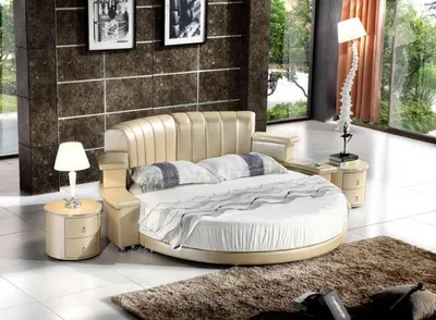Image de Designer Beiges Rundbett Schlafzimmer Bettgestell Modernes Lederbett