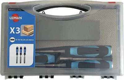 Image de Coffret de 3 ciseaux à bois LEMAN manche bi matière + 1 pierre - 780.500.03