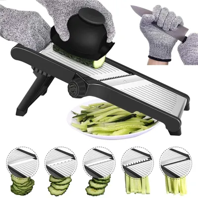 Produktbild von Professioneller Gemüseschneider mit Handschutz und einstellbarem Schneidaufsatz