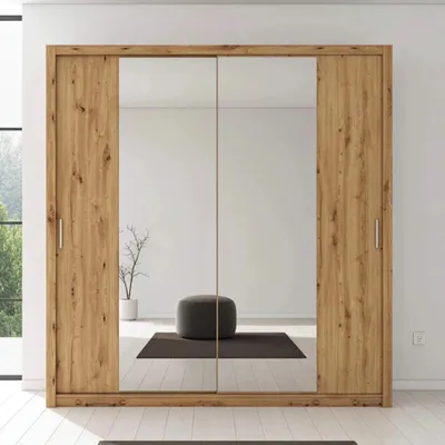 Produktbild von Schiebetürenschrank Zenit 220 cm, Schwebetürenschrank, Kleiderschrank, Garderobe (Farbe: Artisan Eiche, mit Spiegel)