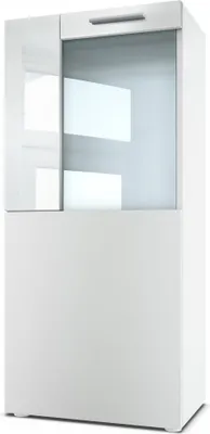 Produktbild von Vladon Movie Vitrine, Weiß matt/Hochglanz, 50,5 x 111 x 32,5 cm, Stand-/Hänge Sammlervitrine, MDF & Spanplatte melaminbeschichtet, Glastüren flexibel anordenbar, mit zusätzlichem Boden