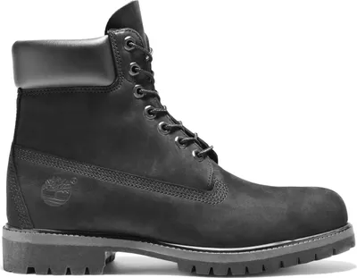 A black Timberland boot shown from the side against a white background.