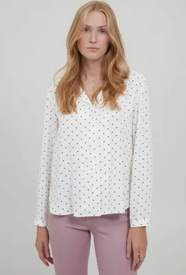 Produktbild von b.young BYHIALICE Damen Langarmshirt Langarmbluse Bluse mit V-Auschnitt Revers-Kragen mit verdeckter Knopfleiste Allover-Print Regular Fit