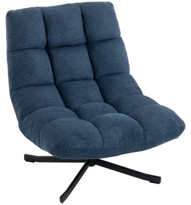 Produktbild von Drehstuhl Sessel ohne Armlehnen, Lounge-Sessel, Polstersessel Chenille, Dunkelblau | 95 x 75 x 90 cm | 360° drehbar | 17 cm Polsterung
